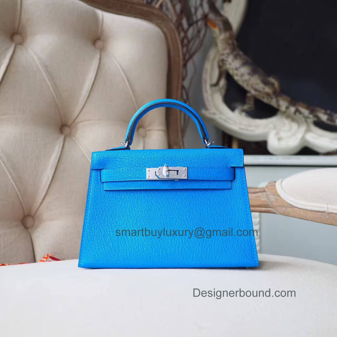 Hermes Mini Kelly II Bag in 7t Blue Electric Chevre PHW